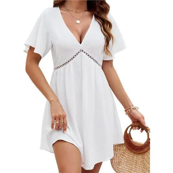 Swim | Women Crochet Beach Cover Ups V Neck Bathing Suit Flowy Beach Dress  | Poshmark